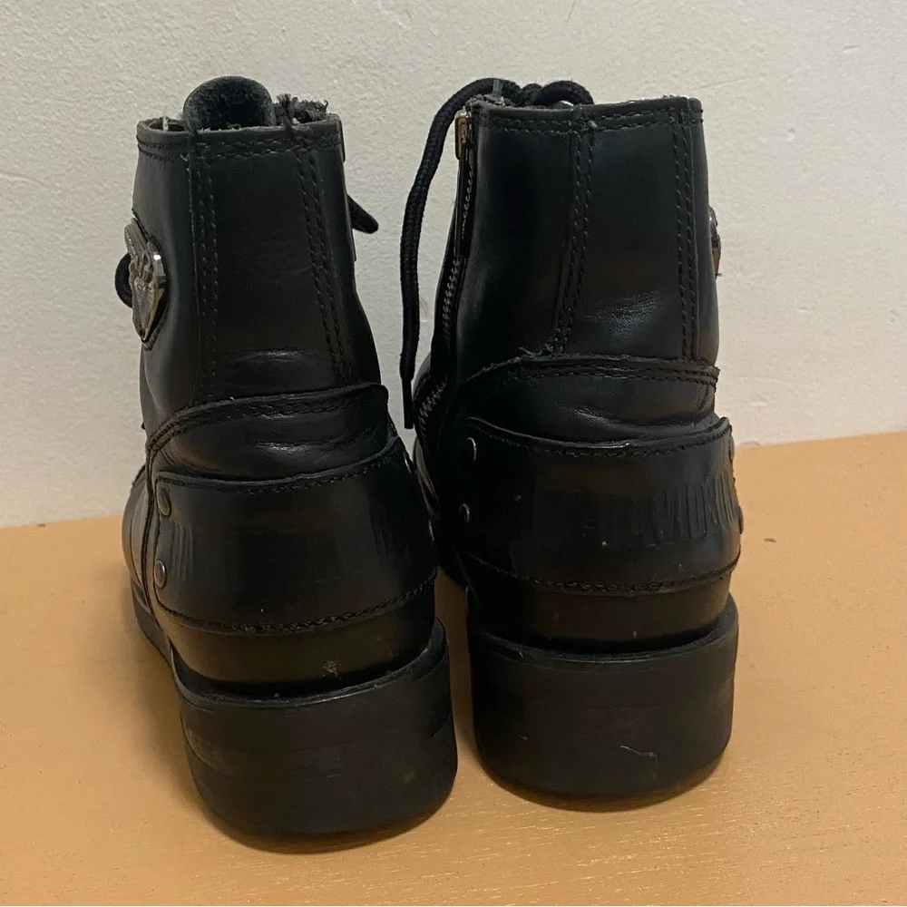 Harley Davidson Womens Black Lace Up Motorcycle Boots - Picture 3 of 13